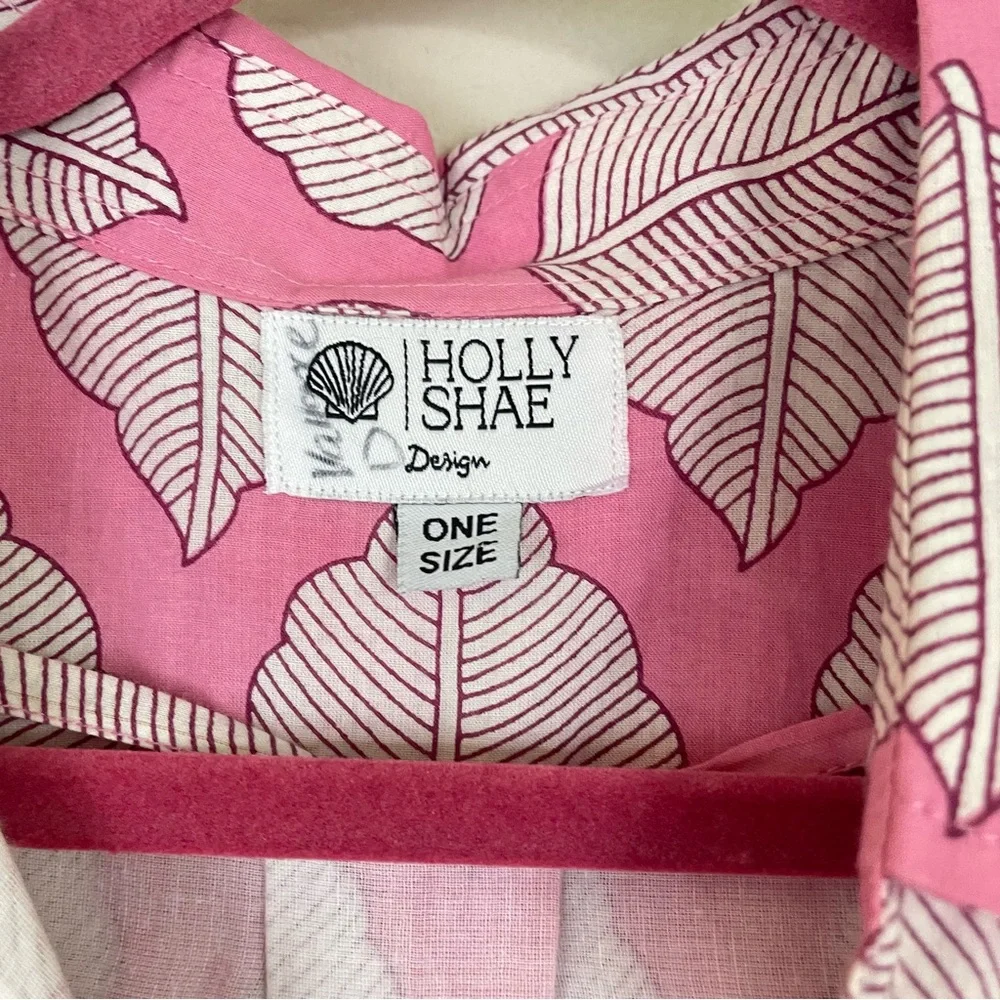 Holly Shae Pink Leaf Print Hand Block Cotton Shift Dress  One Size - Picture 3 of 8